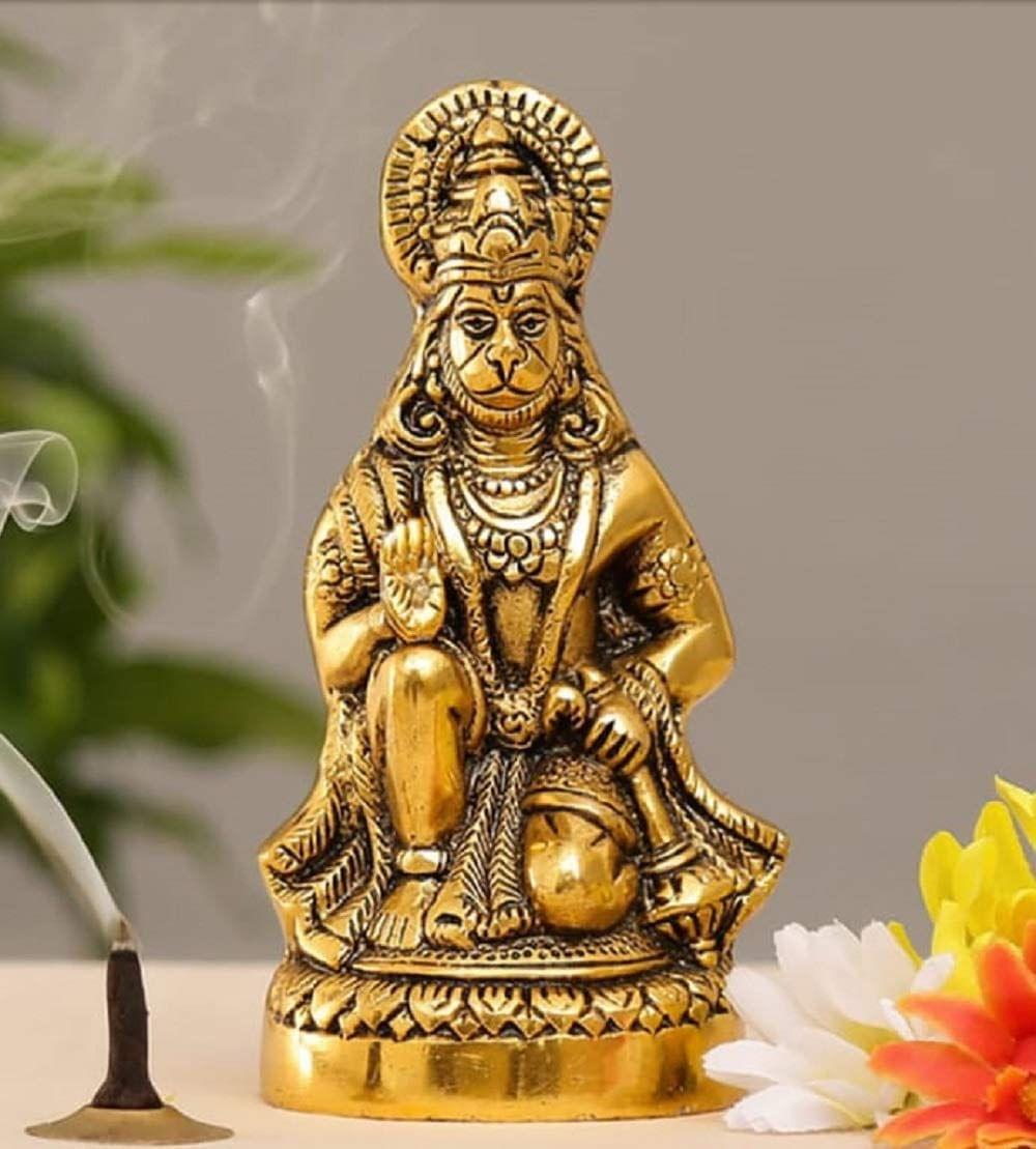 Aluminium Showpiece Hanuman JI Statue With Brass Antique Finish