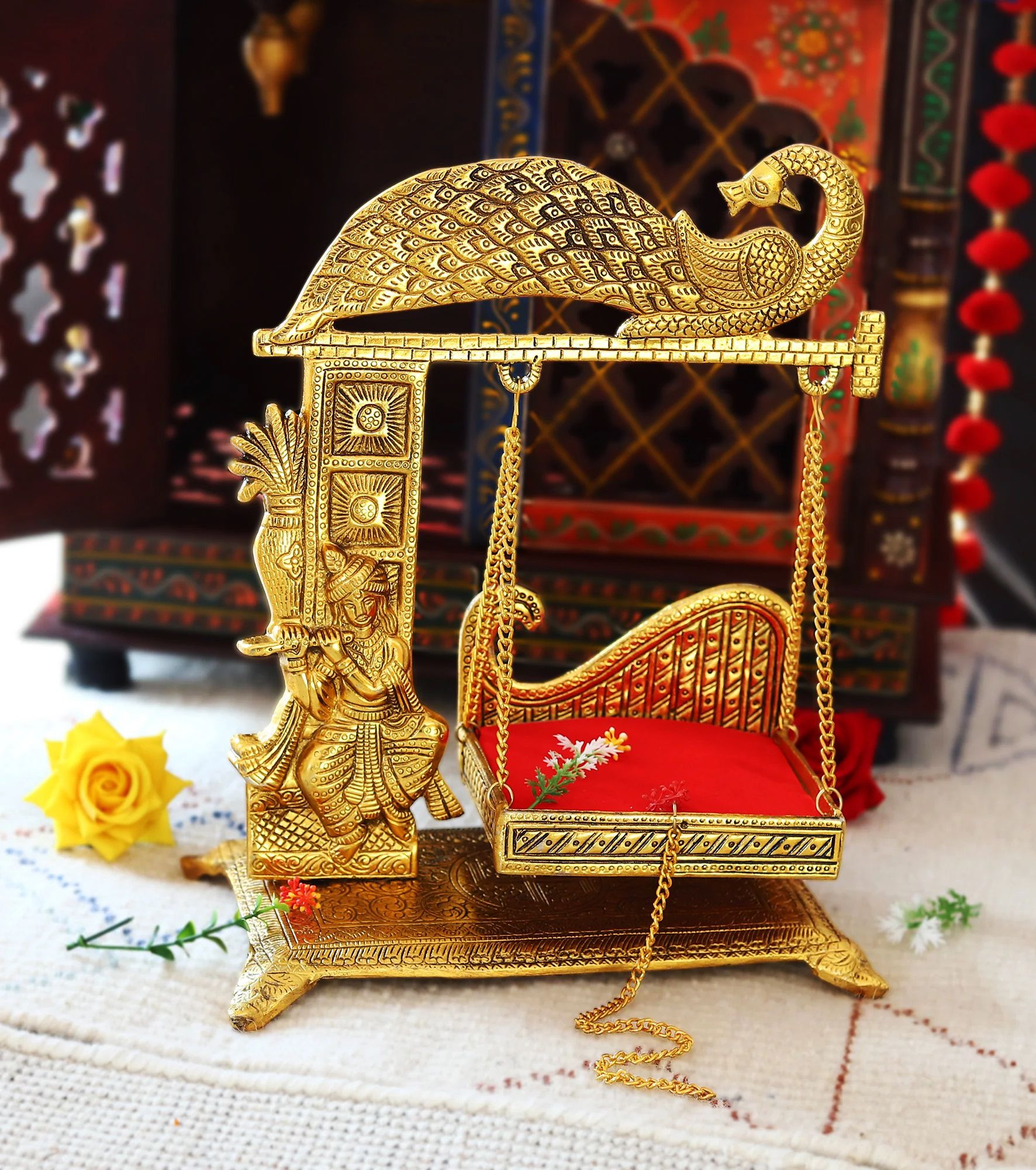 Aluminium Showpiece Krishna With Jhula Statue - Image 2