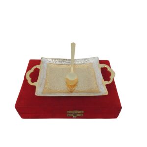 Brass Tray With Spoon Packed In Velvet Box