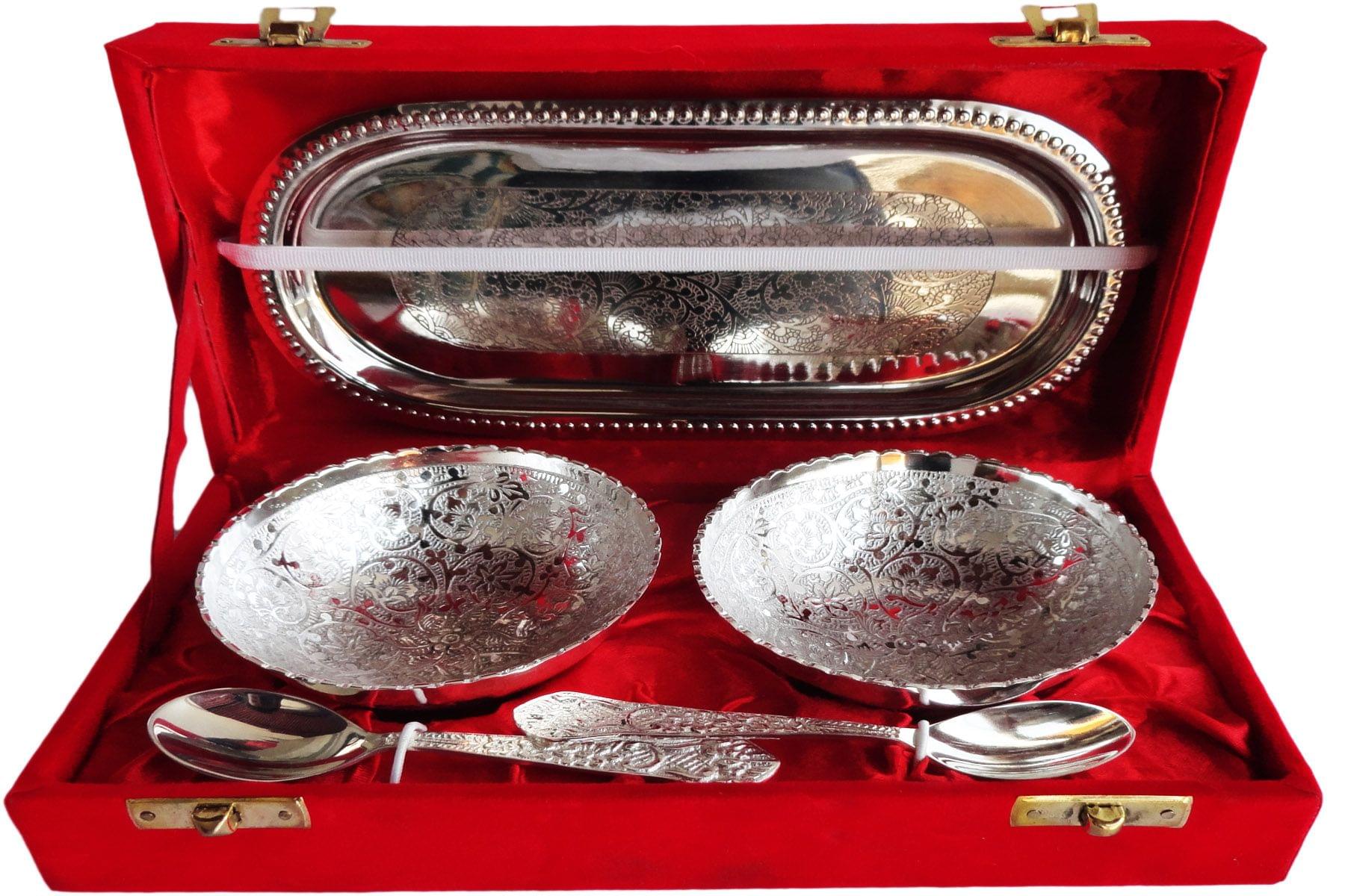 Decorative Silver Plated 2 bowl with tray and spoon