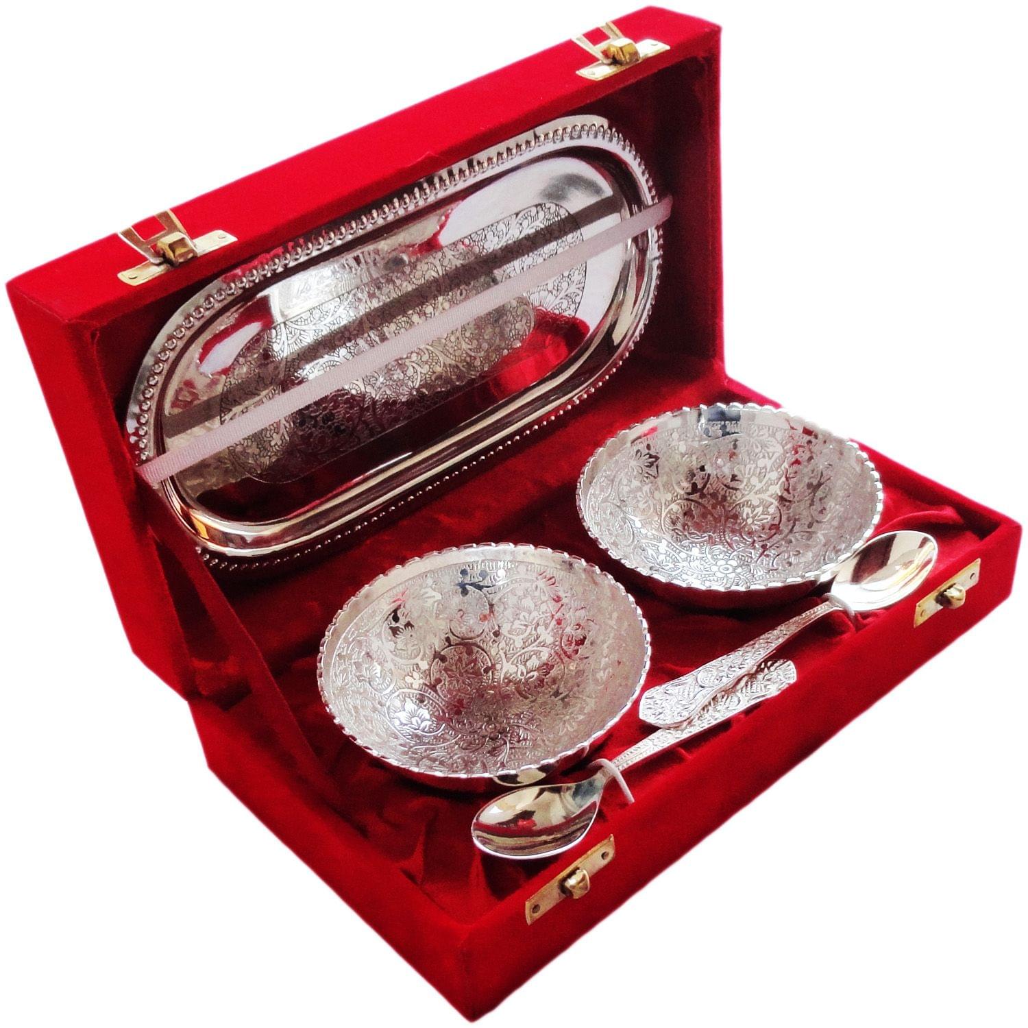 Decorative Silver Plated 2 bowl with tray and spoon - Image 2