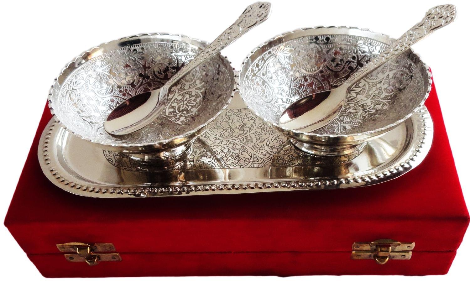 Decorative Silver Plated 2 bowl with tray and spoon - Image 3