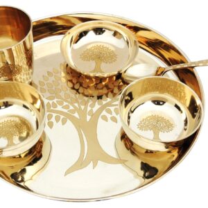 Brass Dinner Set, Thali Set with 6 Pcs Tree Design