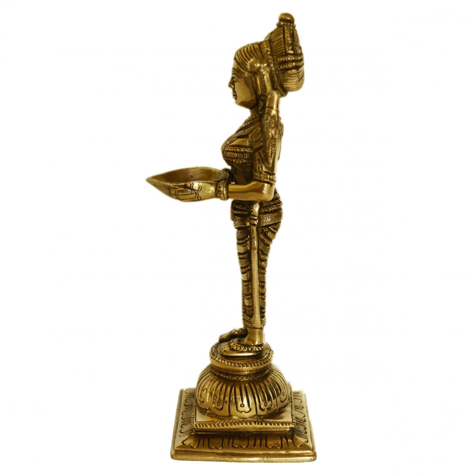 Brass Beautiful Deepak With Lakshmi Statue - Image 2
