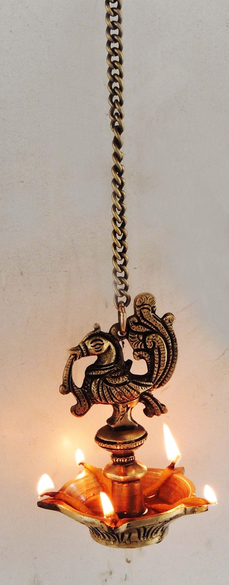 Brass Showpiece Murga Deepak With Chain Statue
