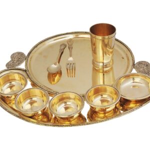 100% Pure Brass ThalI Set 9 Piece |Maharaja Dinner Set | Premium Design l | Brass Dinner Set, for Gifting Diwali Special