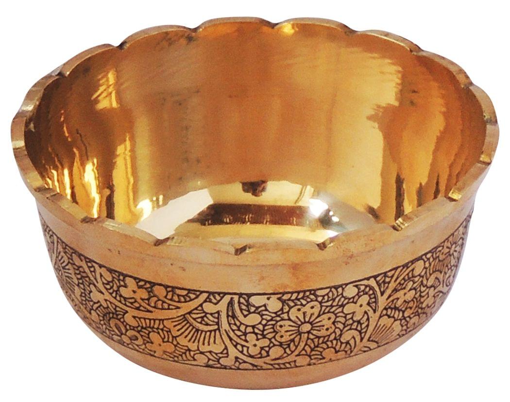 Brass Bowl Katori Flower Design