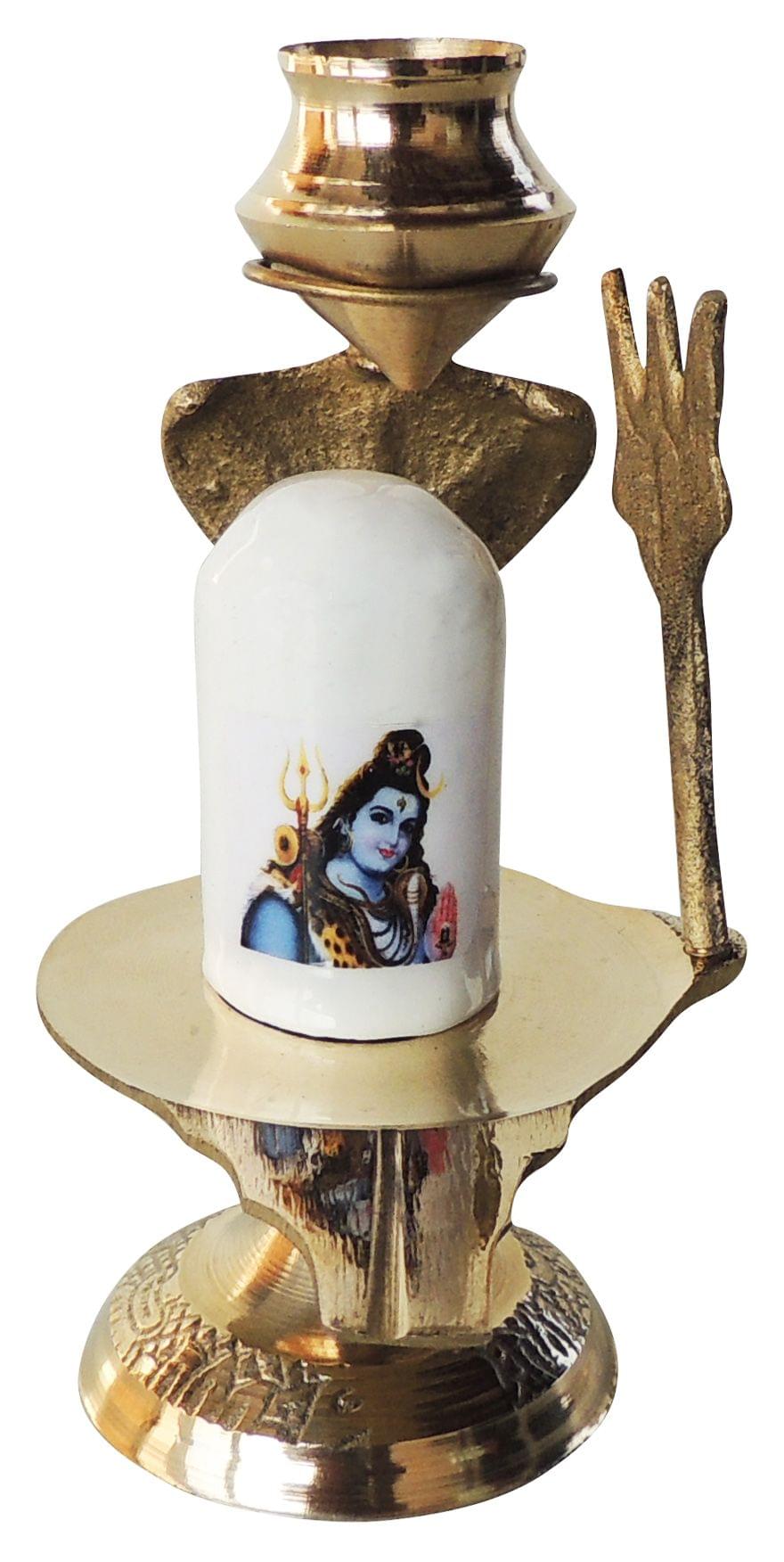 Brass Shiv Ling white Stone No. 2