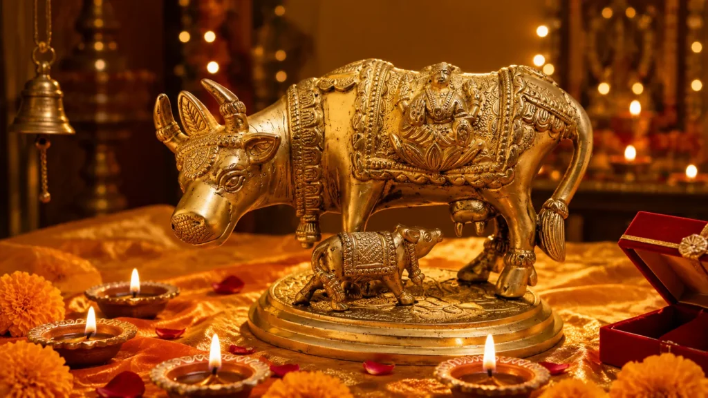 Brass Cow With Calf Pair For Diwali Gift