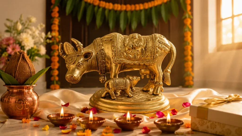 Brass Cow With Calf Pair For Griha Pravesh Gift