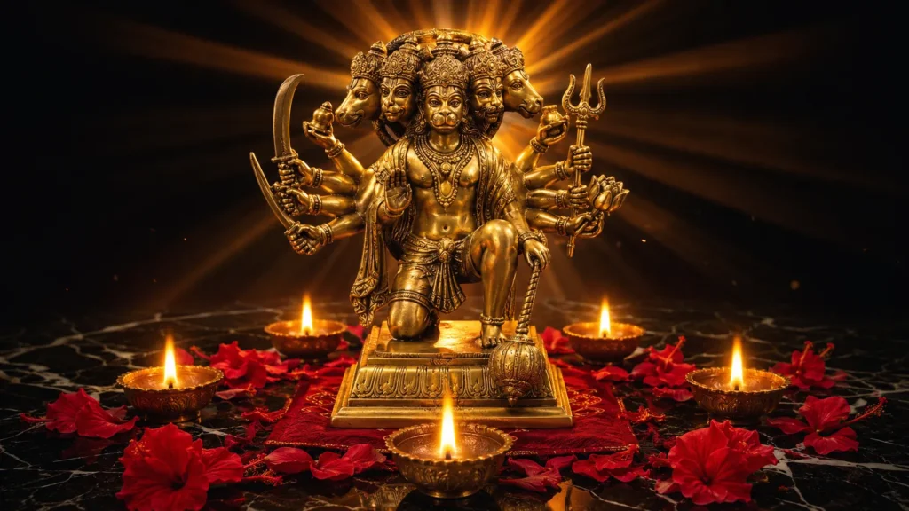 Brass Panchmukhi Hanuman Ji Idol with Weapons - The Ultimate Devotional Gift