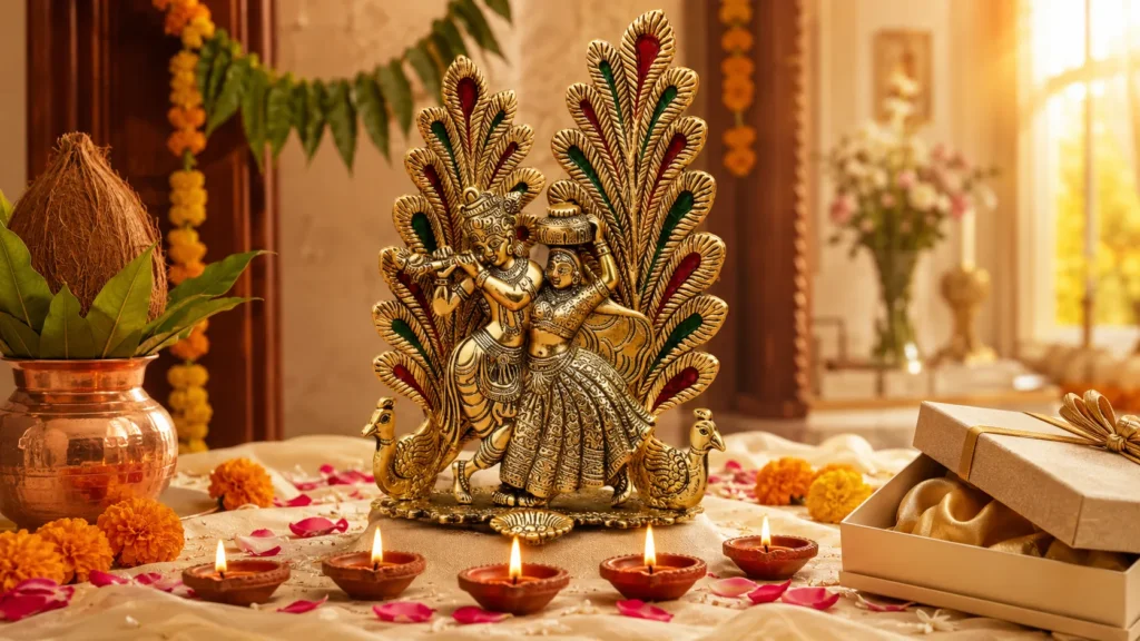 Brass Radha Krishna Murti For Griha Pravesh Gift – Divine and Blessings for New Beginning