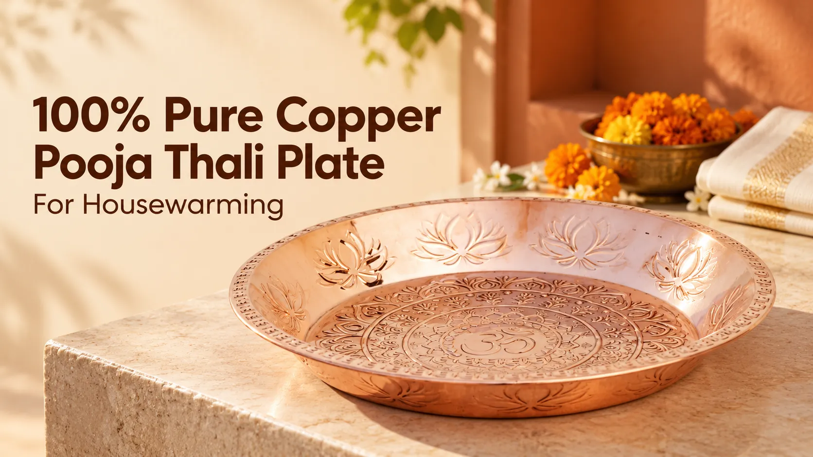 100% Pure Copper Pooja Thali Plate For Housewarming